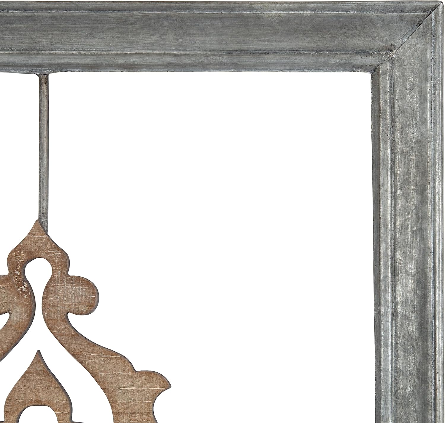 Kate and Laurel Headlow Rectangle Mixed Materials Wall Art Plaque with Carved Wooden Design and Galvanized Metal Frame 19x34 Rustic Brown