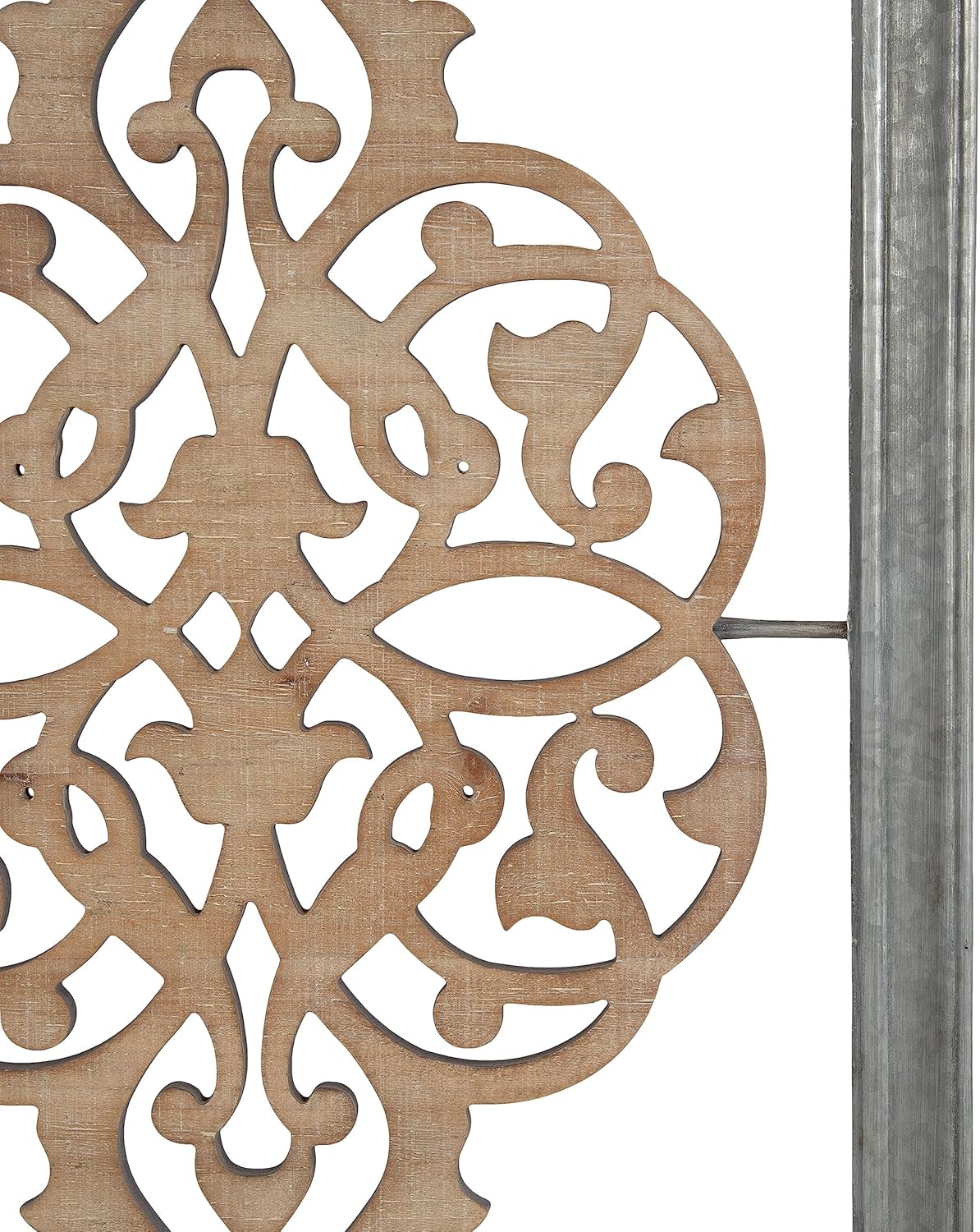 Kate and Laurel Headlow Rectangle Mixed Materials Wall Art Plaque with Carved Wooden Design and Galvanized Metal Frame 19x34 Rustic Brown