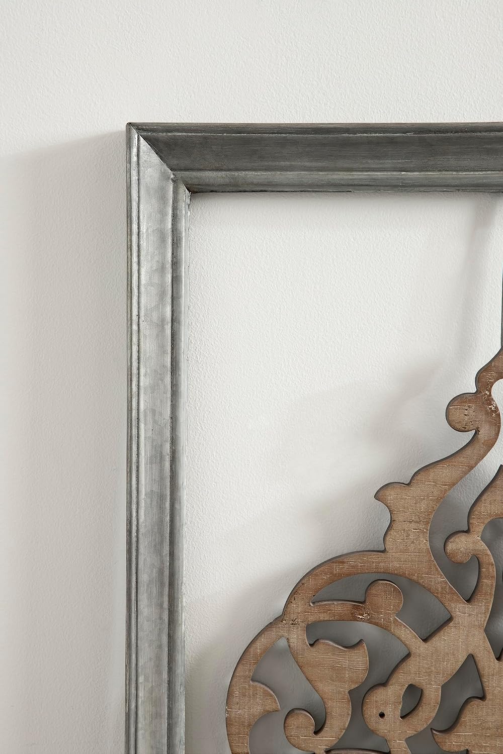 Kate and Laurel Headlow Rectangle Mixed Materials Wall Art Plaque with Carved Wooden Design and Galvanized Metal Frame 19x34 Rustic Brown