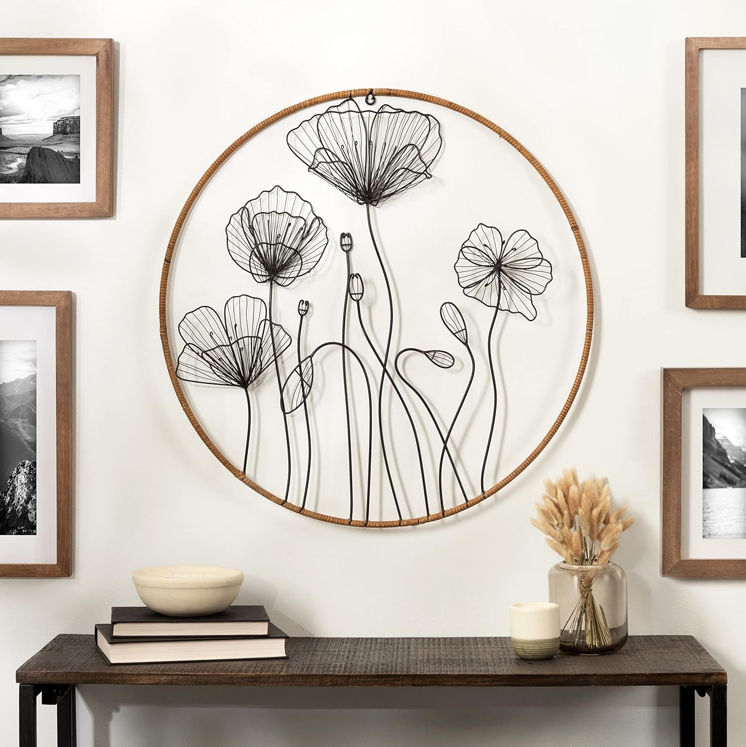Kate and Laurel Jelica Wall Art Plaque 24quot Diameter NaturalBlack