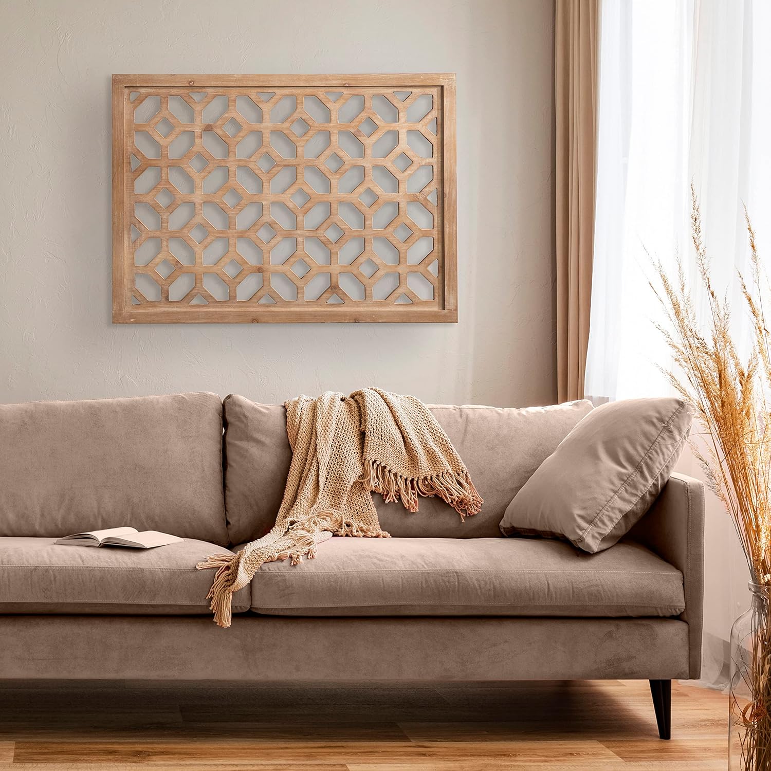 Kate and Laurel Latonia Coastal Wooden Wall Art Plaque with Repeating Pattern and Light Distressing 24x32 NaturalNatural