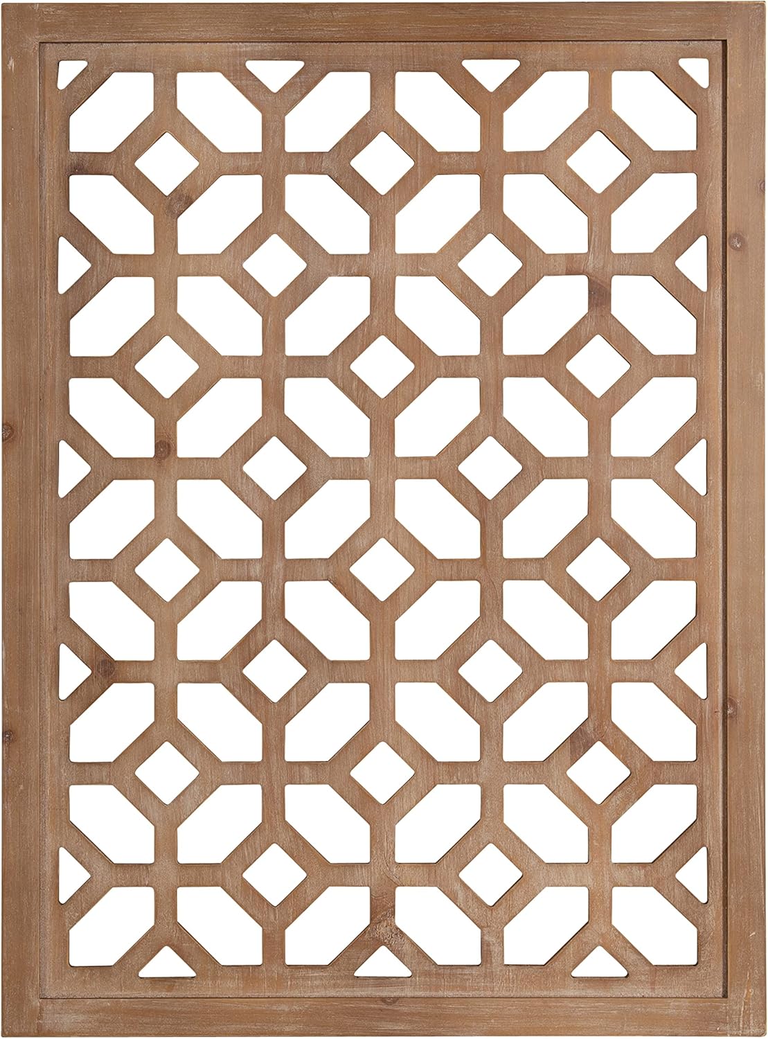 Kate and Laurel Latonia Coastal Wooden Wall Art Plaque with Repeating Pattern and Light Distressing 24x32 NaturalNatural
