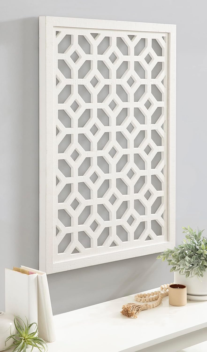Kate and Laurel Latonia Coastal Wooden Wall Art Plaque with Repeating Pattern and Light Distressing 24x32 NaturalWhite
