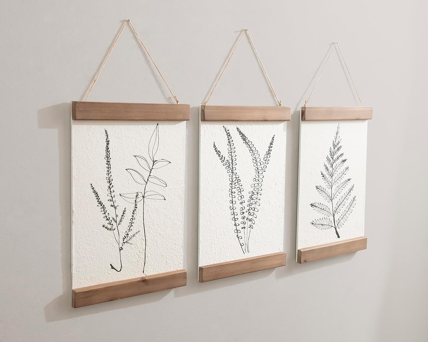Kate and Laurel Lory Decorative Farmhouse ThreePiece Botanical Wall Art Plaque Set with Textured Paper Prints 3 pc 12quot Rustic Brown 3 Count