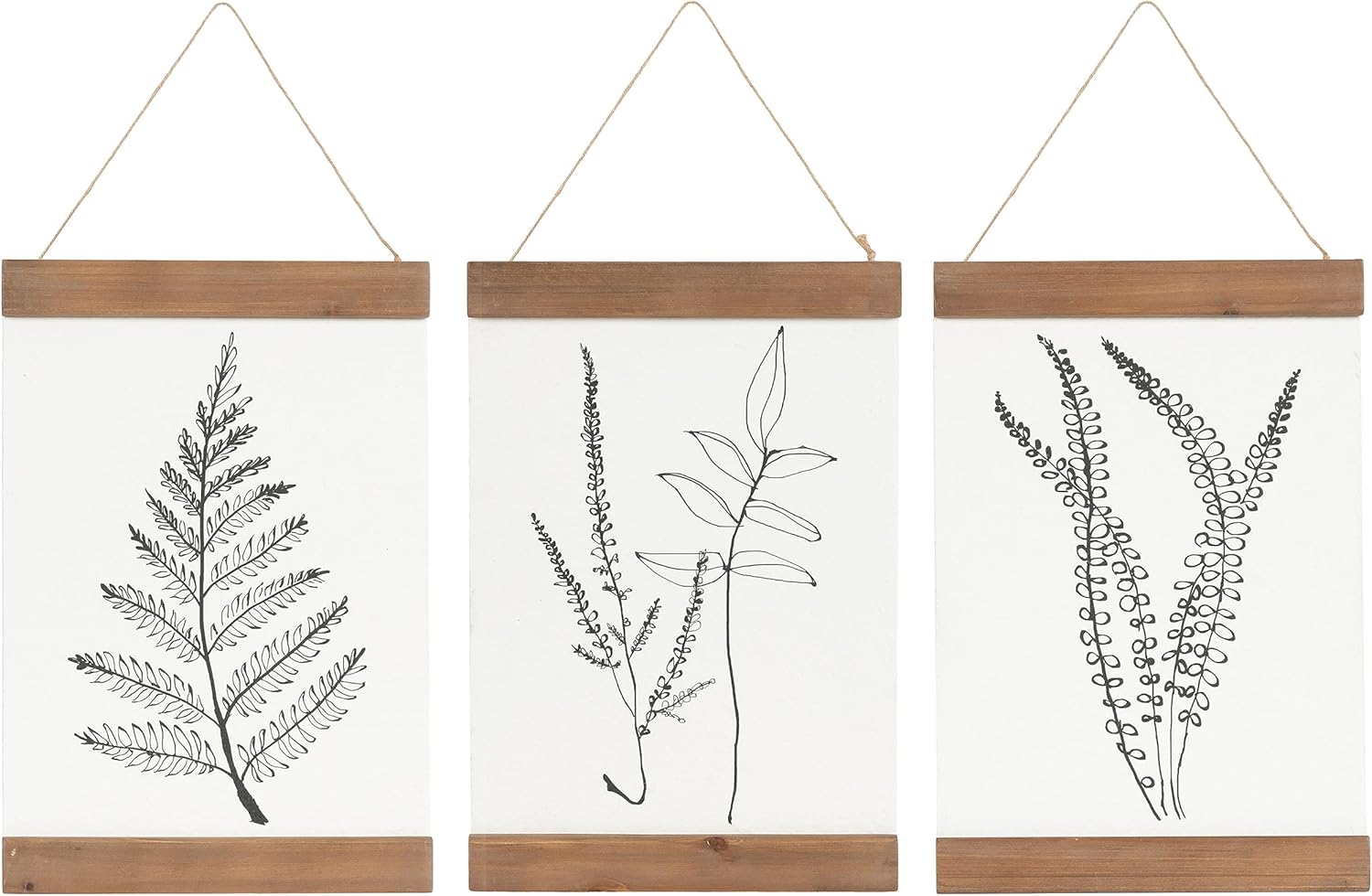 Kate and Laurel Lory Decorative Farmhouse ThreePiece Botanical Wall Art Plaque Set with Textured Paper Prints 3 pc 12quot Rustic Brown 3 Count