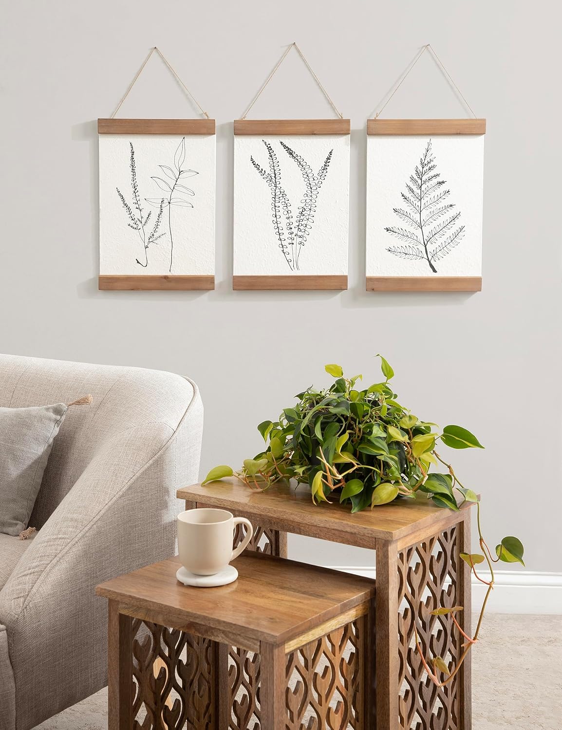 Kate and Laurel Lory Decorative Farmhouse ThreePiece Botanical Wall Art Plaque Set with Textured Paper Prints 3 pc 12quot Rustic Brown 3 Count