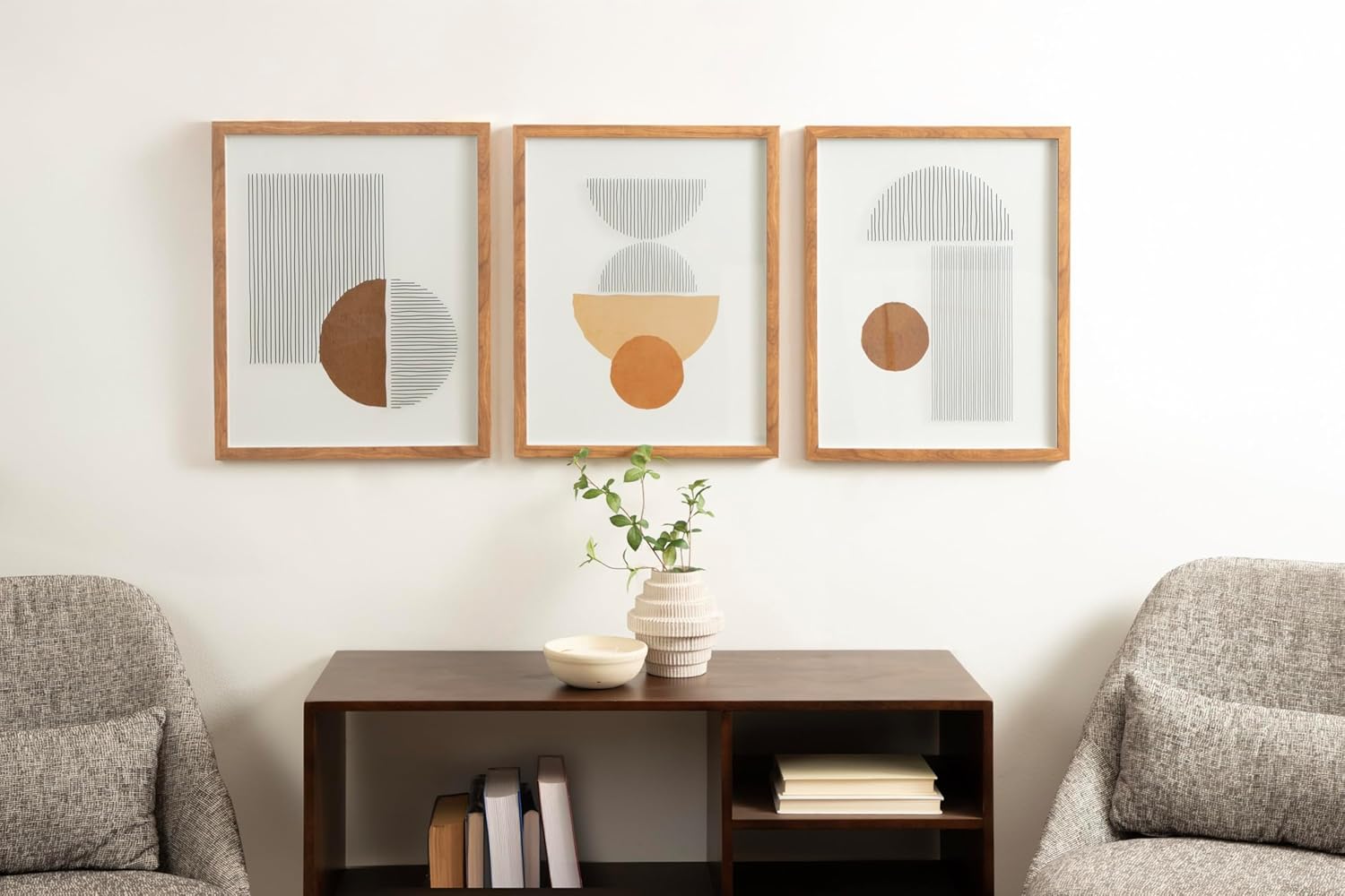 Kate and Laurel Melstone Contemporary Rectangle MidCentury Geometric Framed Art Set of 3 16 x 20 Brown Modern ThreePiece Framed Wall Art for Gallery Wall Frame Set in Living Room Wall Decor