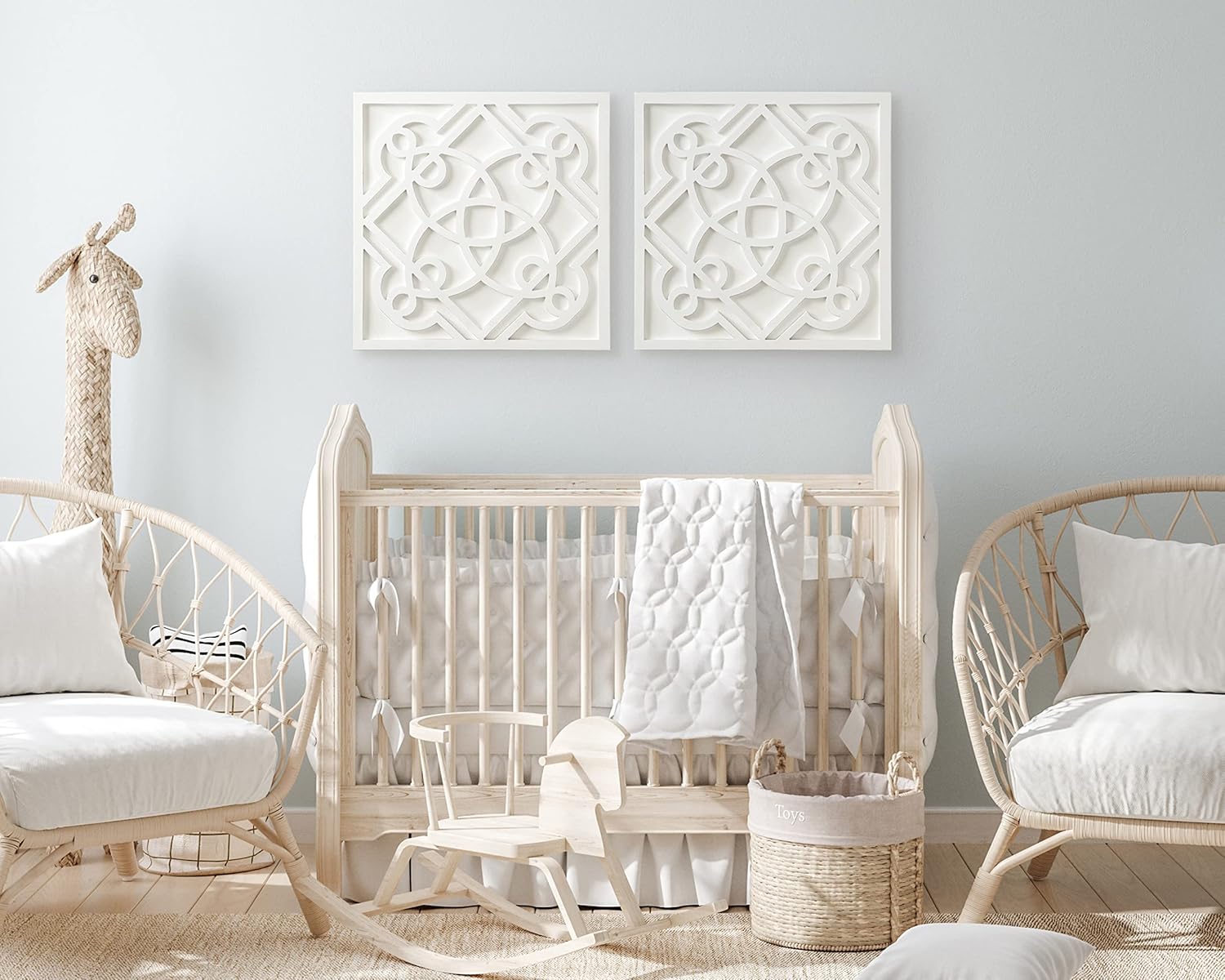 Kate and Laurel Mercador Modern Farmhouse Square Wooden Wall Art Plaque for Light Coastal Home Decor 24x24 White