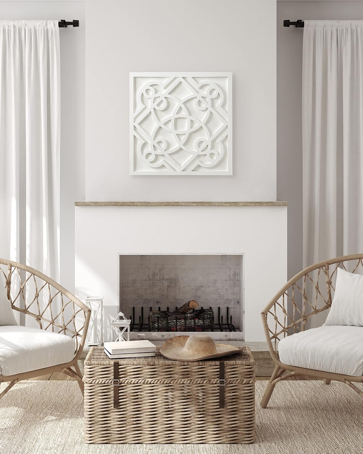 Kate and Laurel Mercador Modern Farmhouse Square Wooden Wall Art Plaque for Light Coastal Home Decor 24x24 White