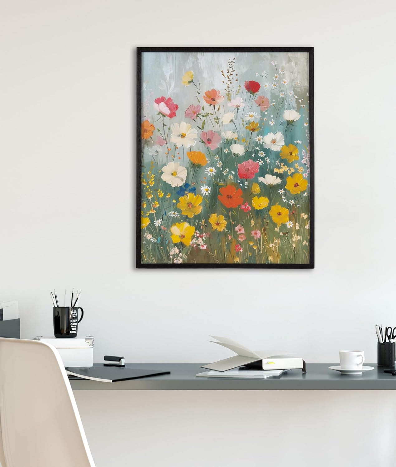 Kate and Laurel Modern Muted Cottage Floral Abstract Framed Wall Art by The Creative Bunch Studio 16x20 Black Cute Flower Art for WallBlack  Boho Garden