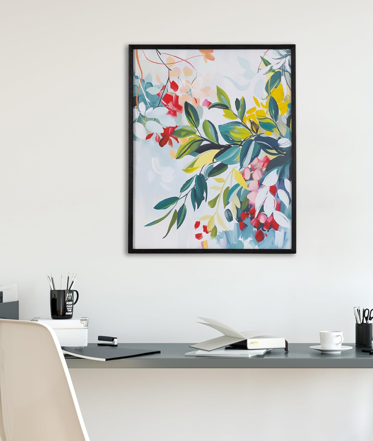 Kate and Laurel Modern Muted Cottage Floral Abstract Framed Wall Art by The Creative Bunch Studio 16x20 Black Cute Flower Art for WallBlack  Jewel Tone