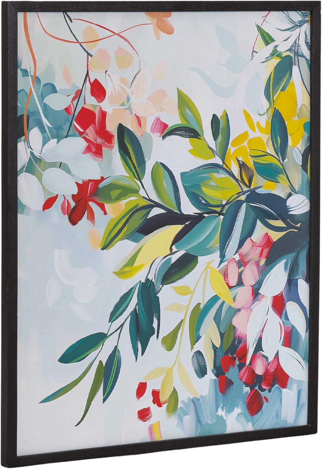 Kate and Laurel Modern Muted Cottage Floral Abstract Framed Wall Art by The Creative Bunch Studio 16x20 Black Cute Flower Art for WallBlack  Jewel Tone