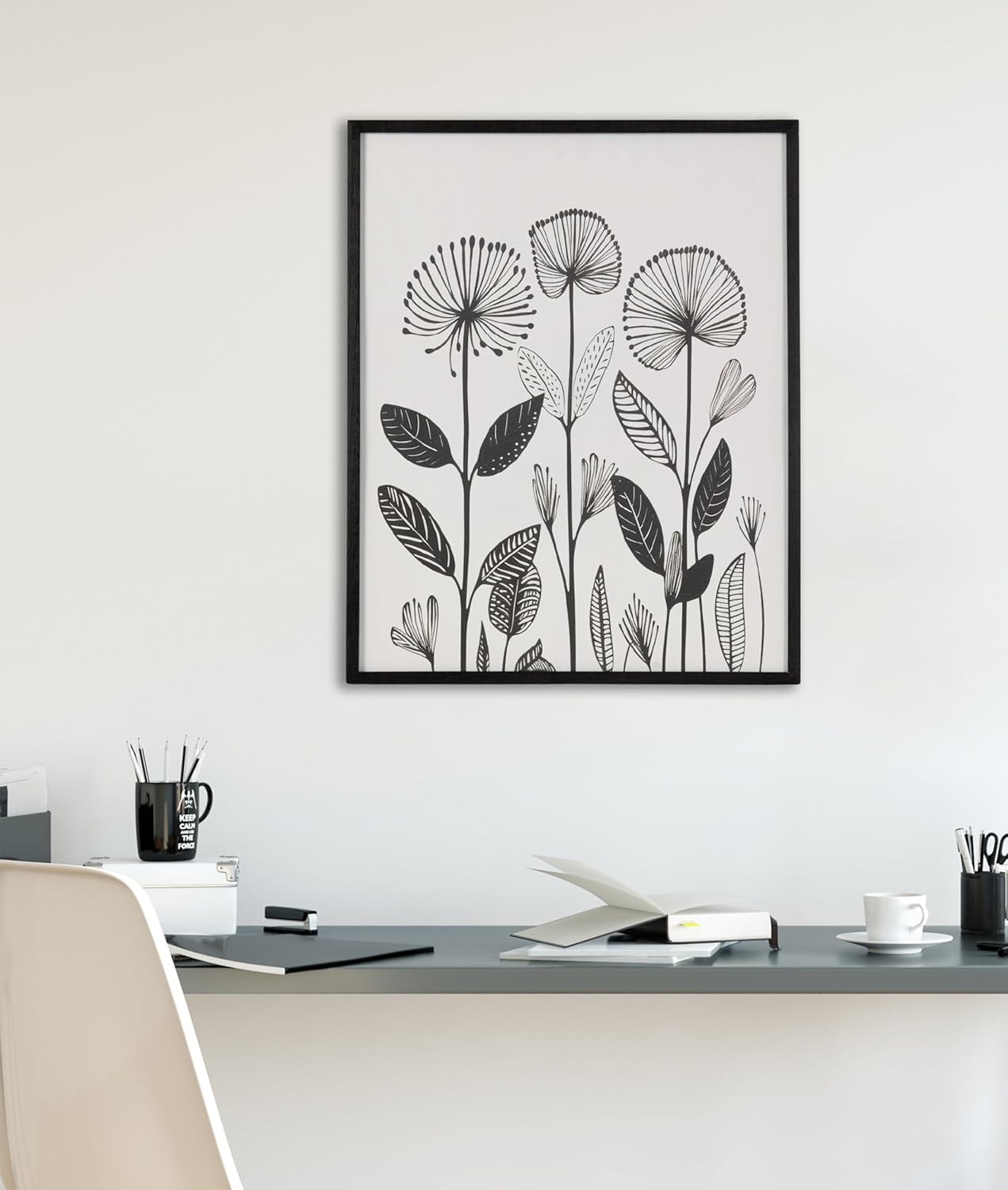 Kate and Laurel Modern Muted Cottage Floral Abstract Framed Wall Art by The Creative Bunch Studio 16x20 Black Cute Flower Art for WallBlack  Modern Botanicals