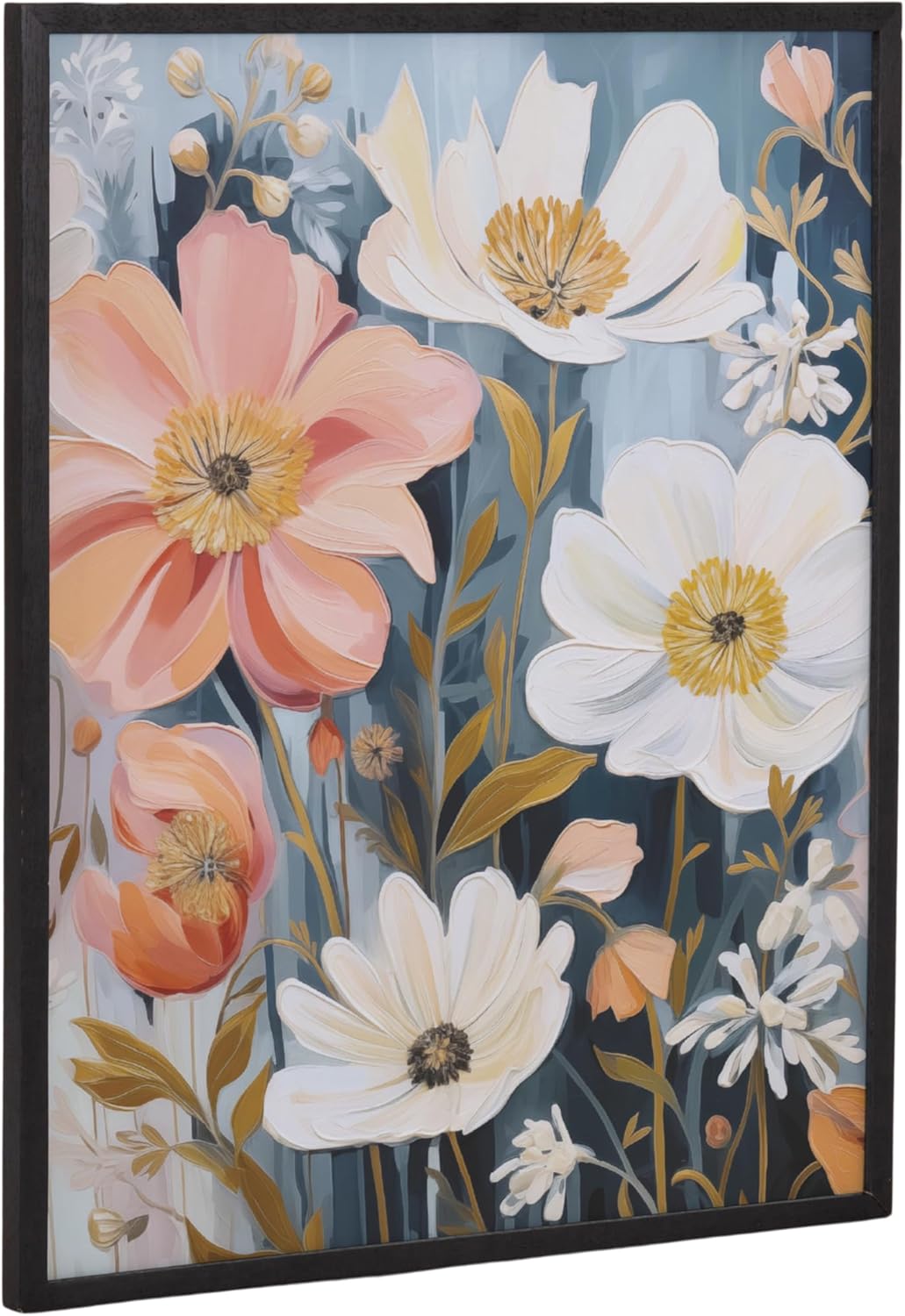 Kate and Laurel Modern Muted Cottage Floral Abstract Framed Wall Art by The Creative Bunch Studio 16x20 Black Cute Flower Art for WallBlack  Muted Neutrals