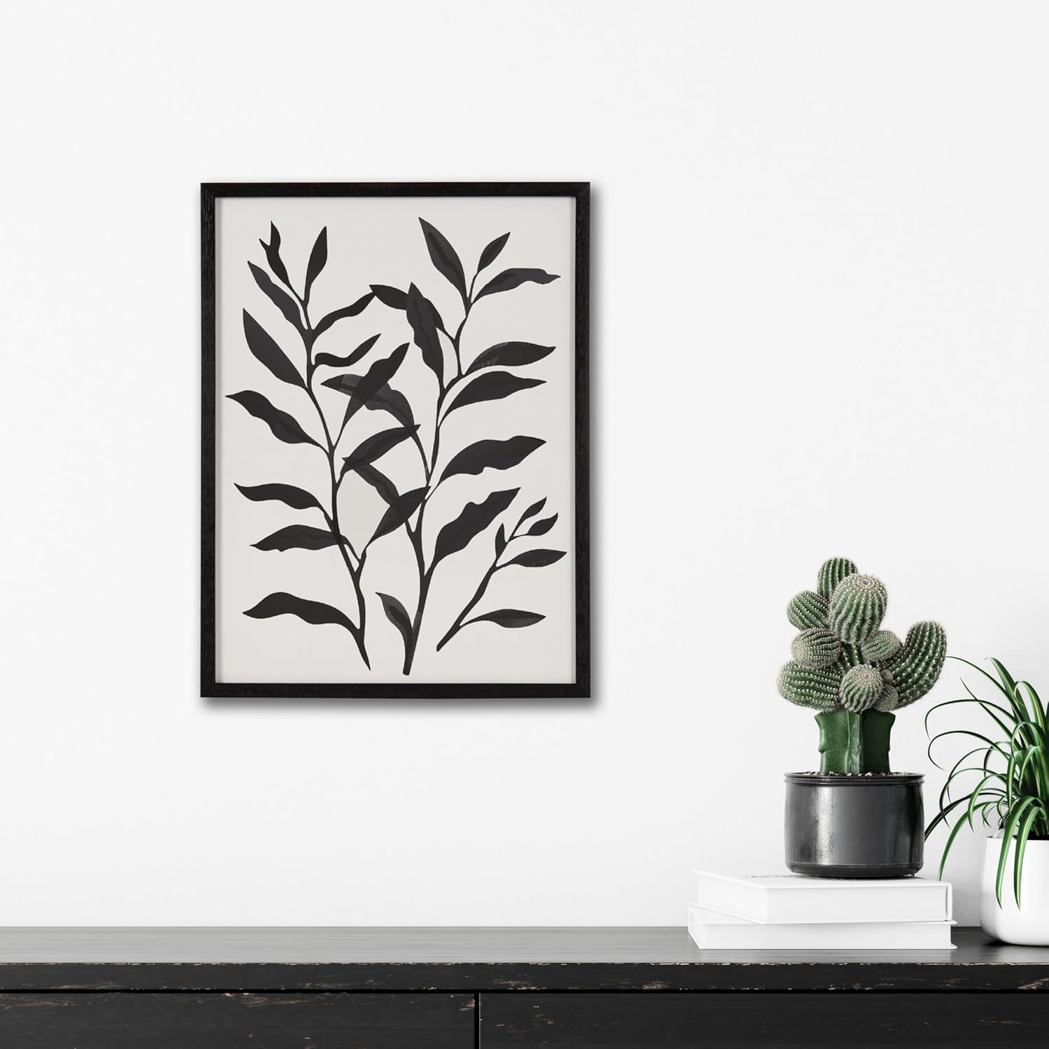 Kate and Laurel Modern Muted Cottage Floral Abstract Framed Wall Art by The Creative Bunch Studio 16x20 Black Cute Flower Art for WallBlack  Silhouette