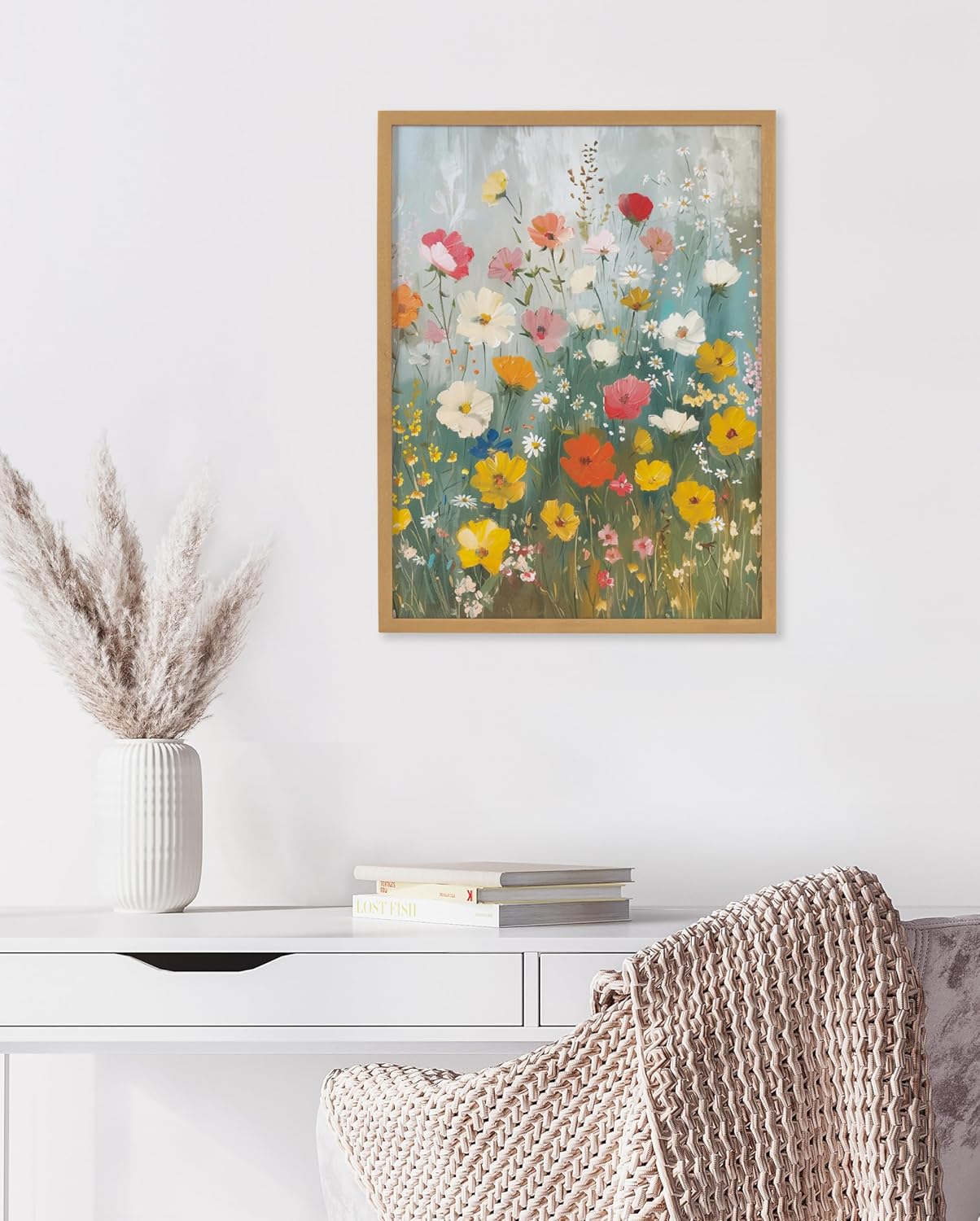 Kate and Laurel Modern Muted Cottage Floral Abstract Framed Wall Art by The Creative Bunch Studio 16x20 Black Cute Flower Art for WallGold  Boho Garden