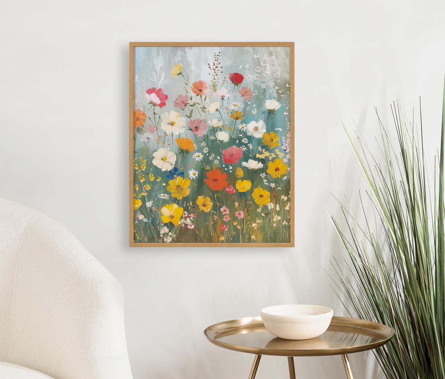 Kate and Laurel Modern Muted Cottage Floral Abstract Framed Wall Art by The Creative Bunch Studio 16x20 Black Cute Flower Art for WallGold  Boho Garden