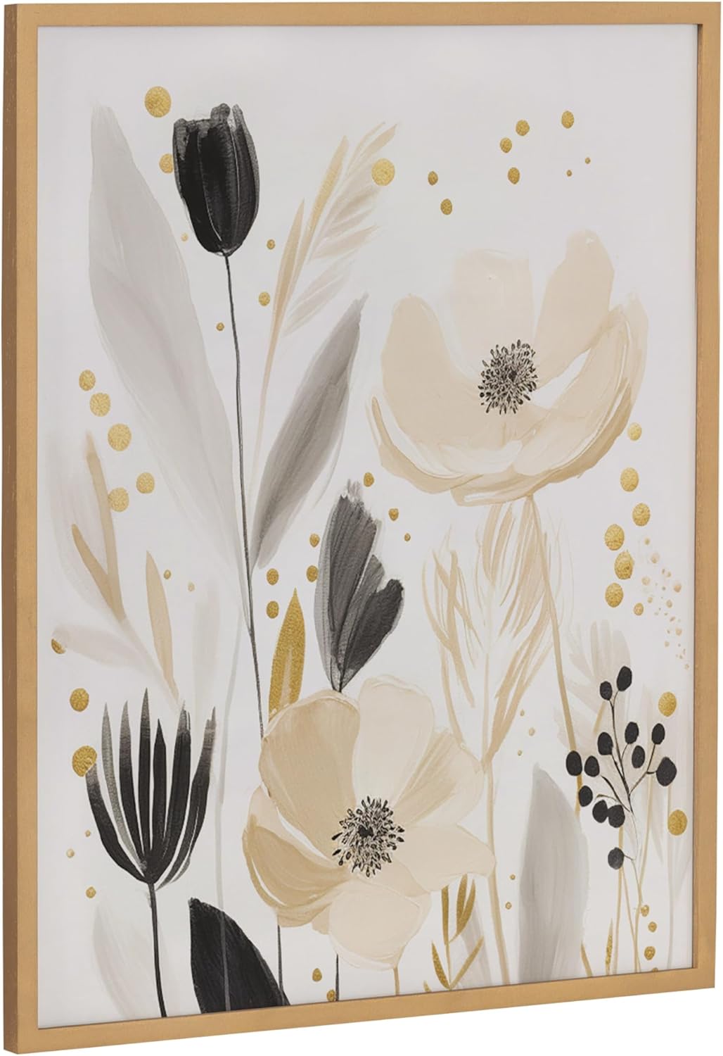 Kate and Laurel Modern Muted Cottage Floral Abstract Framed Wall Art by The Creative Bunch Studio 16x20 Black Cute Flower Art for WallGold  Cottage Floral