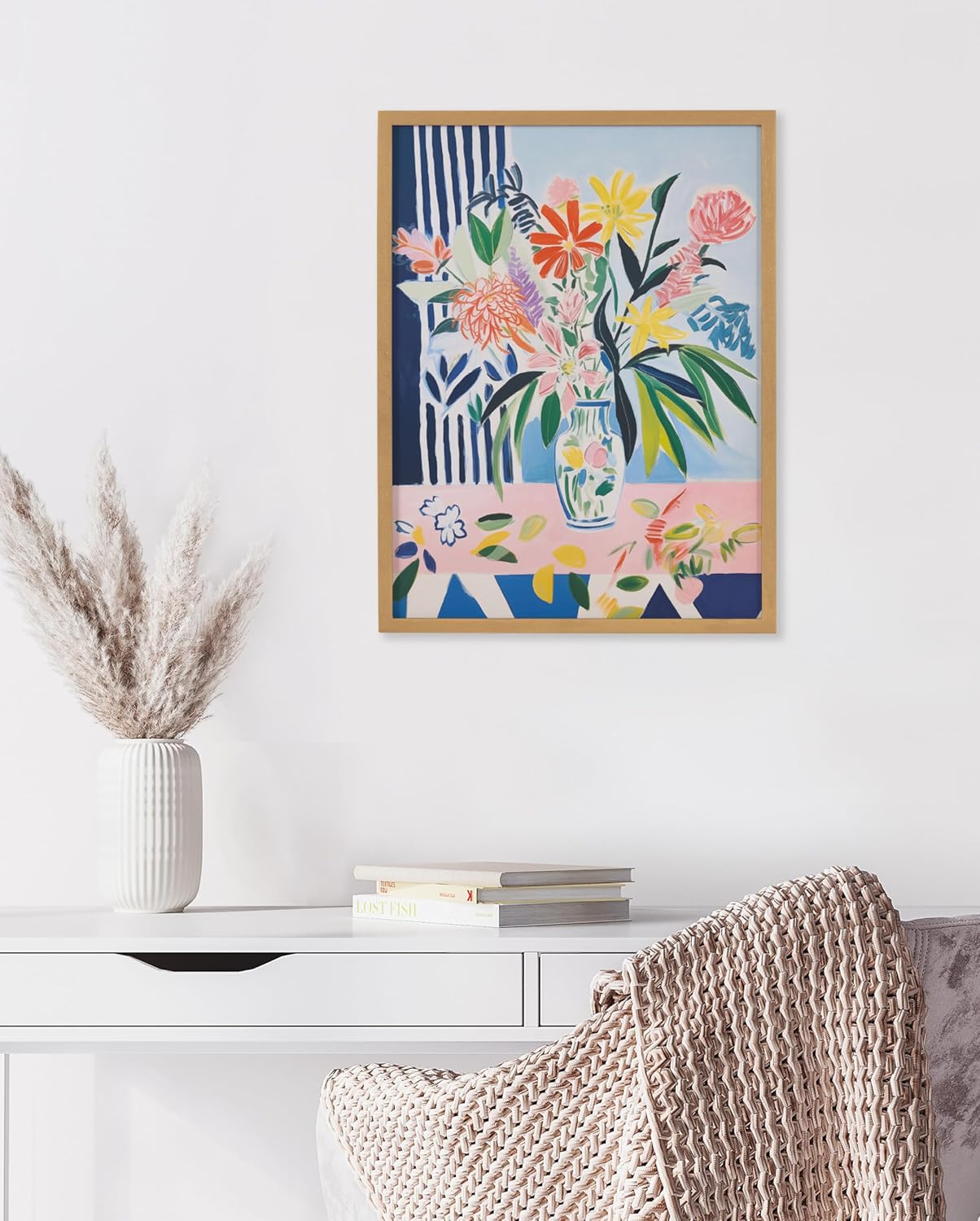 Kate and Laurel Modern Muted Cottage Floral Abstract Framed Wall Art by The Creative Bunch Studio 16x20 Black Cute Flower Art for WallGold  Flower Vase