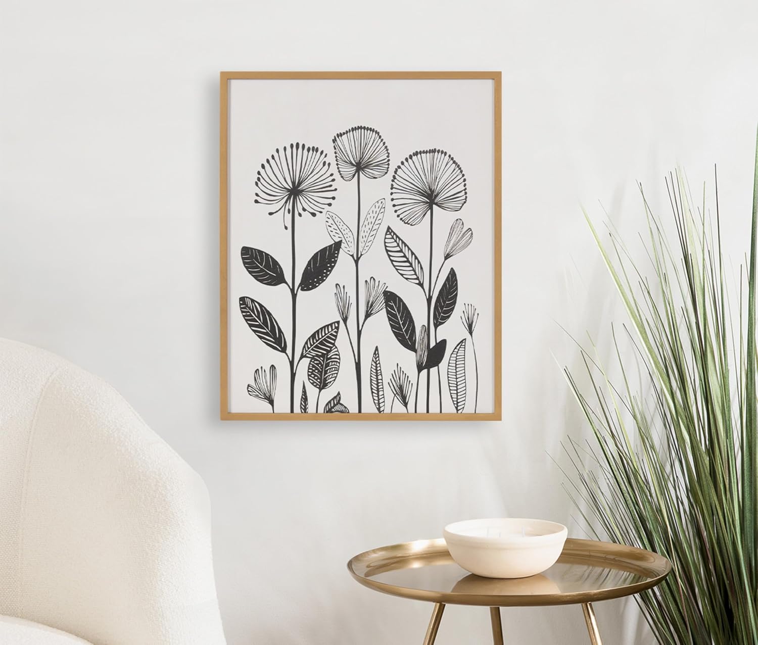 Kate and Laurel Modern Muted Cottage Floral Abstract Framed Wall Art by The Creative Bunch Studio 16x20 Black Cute Flower Art for WallGold  Modern Botanicals
