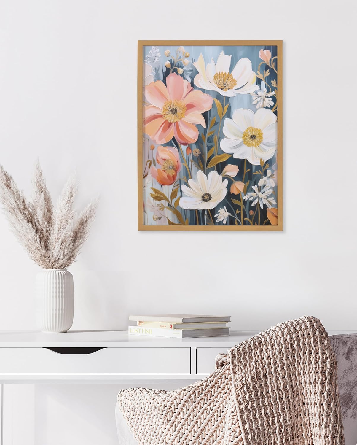 Kate and Laurel Modern Muted Cottage Floral Abstract Framed Wall Art by The Creative Bunch Studio 16x20 Black Cute Flower Art for WallGold  Muted Neutrals