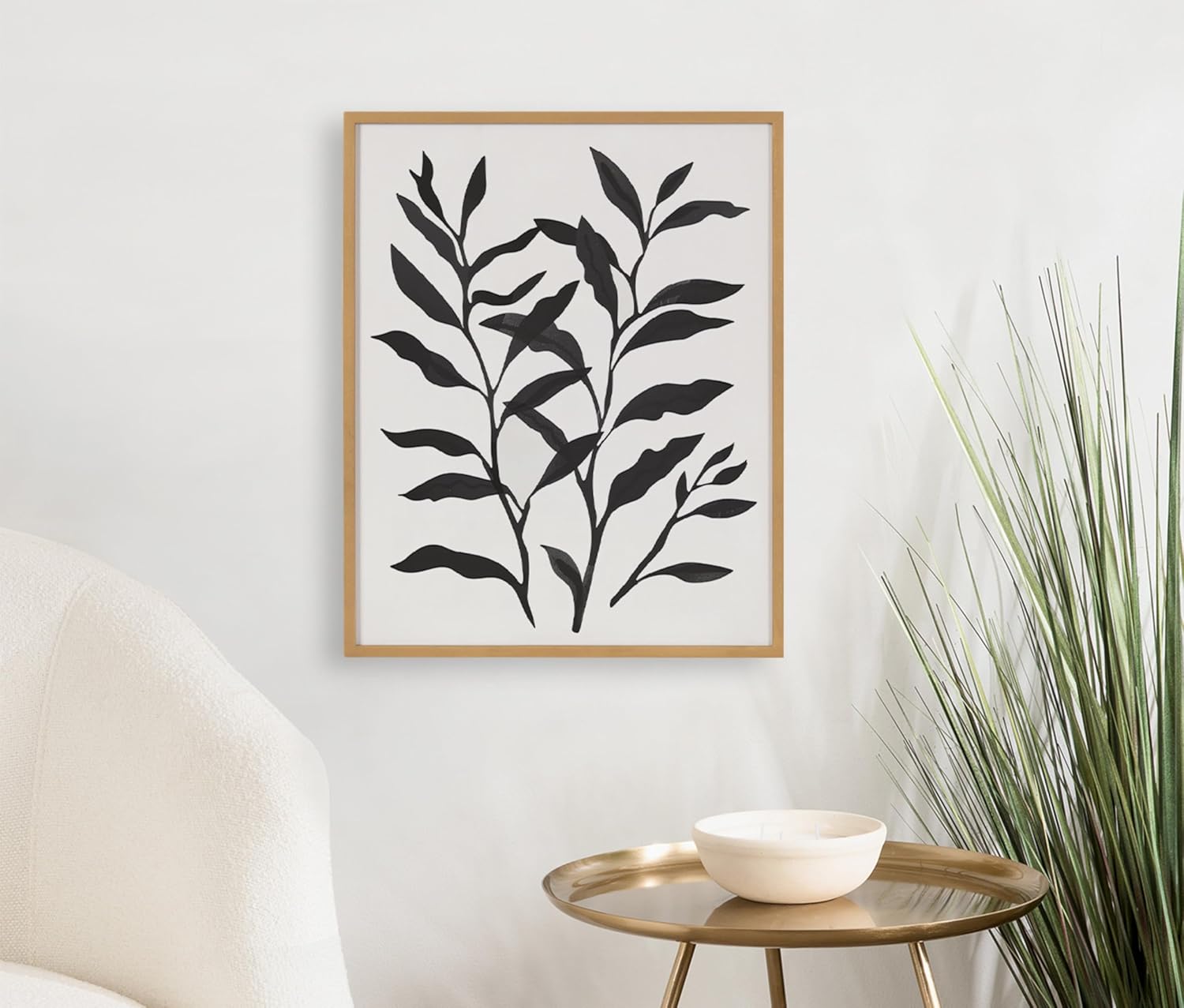 Kate and Laurel Modern Muted Cottage Floral Abstract Framed Wall Art by The Creative Bunch Studio 16x20 Black Cute Flower Art for WallGold  Silhouette