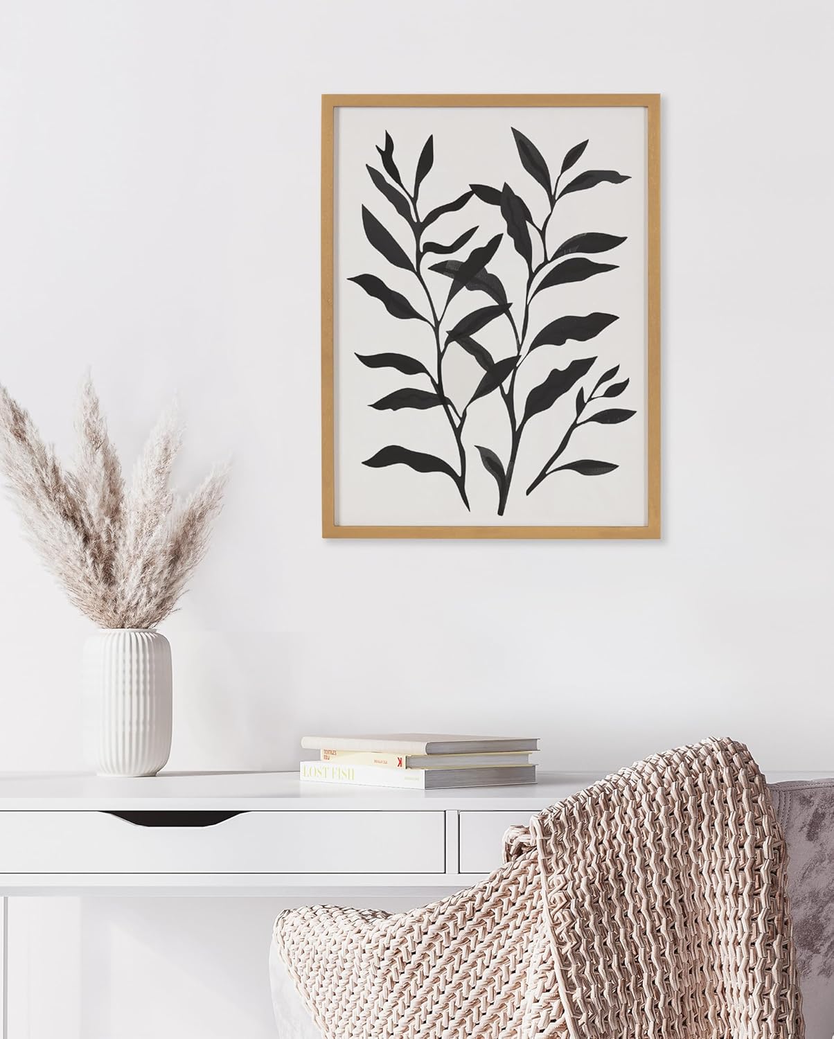 Kate and Laurel Modern Muted Cottage Floral Abstract Framed Wall Art by The Creative Bunch Studio 16x20 Black Cute Flower Art for WallGold  Silhouette