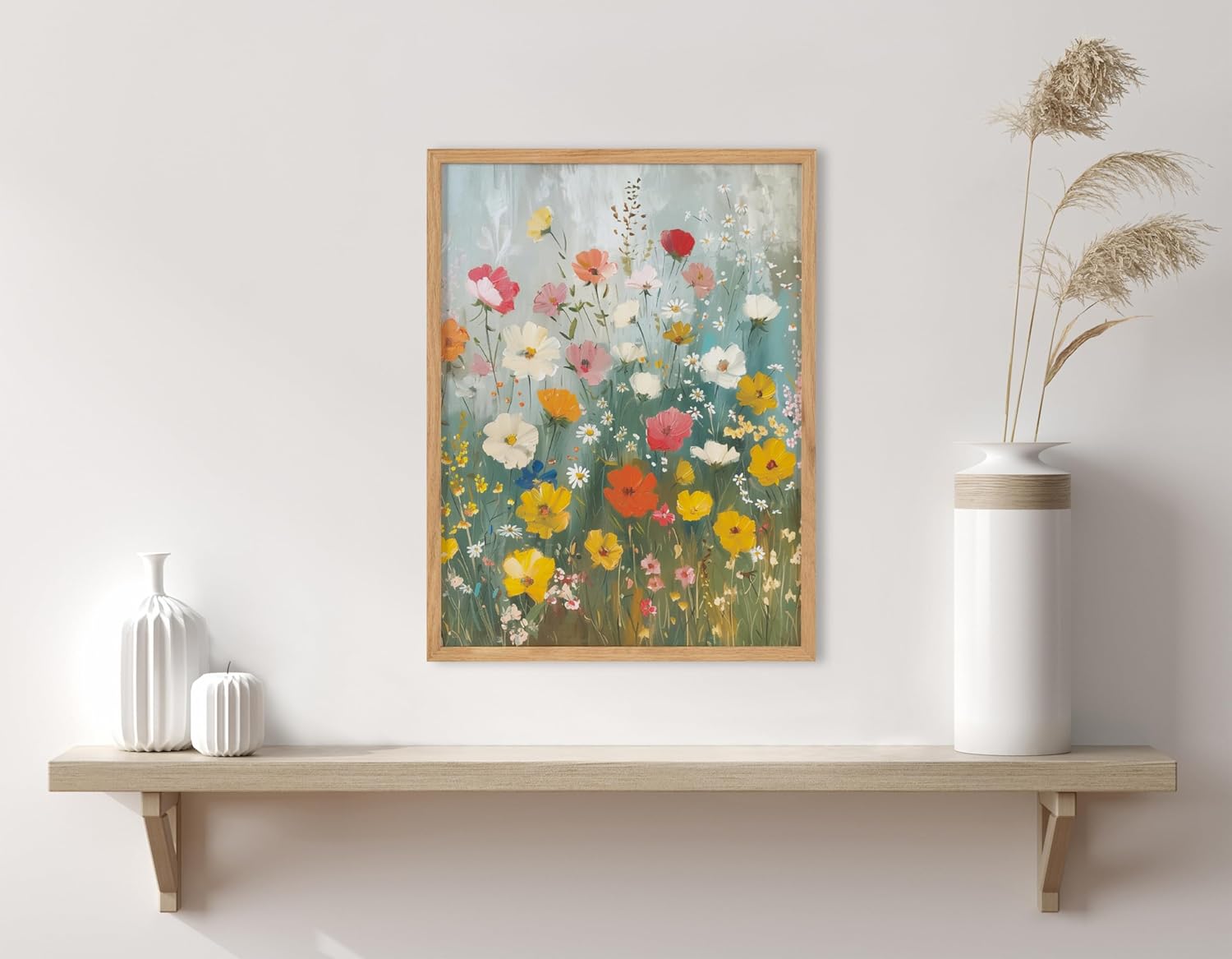 Kate and Laurel Modern Muted Cottage Floral Abstract Framed Wall Art by The Creative Bunch Studio 16x20 Black Cute Flower Art for WallNatural  Boho Garden