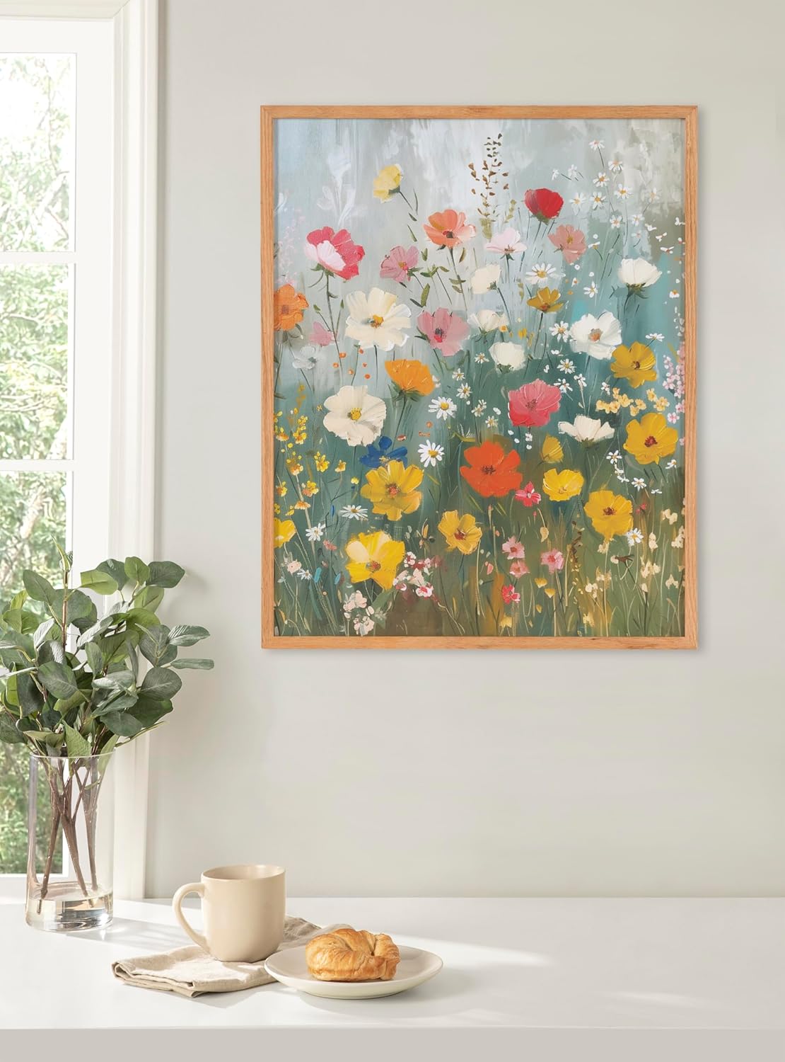 Kate and Laurel Modern Muted Cottage Floral Abstract Framed Wall Art by The Creative Bunch Studio 16x20 Black Cute Flower Art for WallNatural  Boho Garden