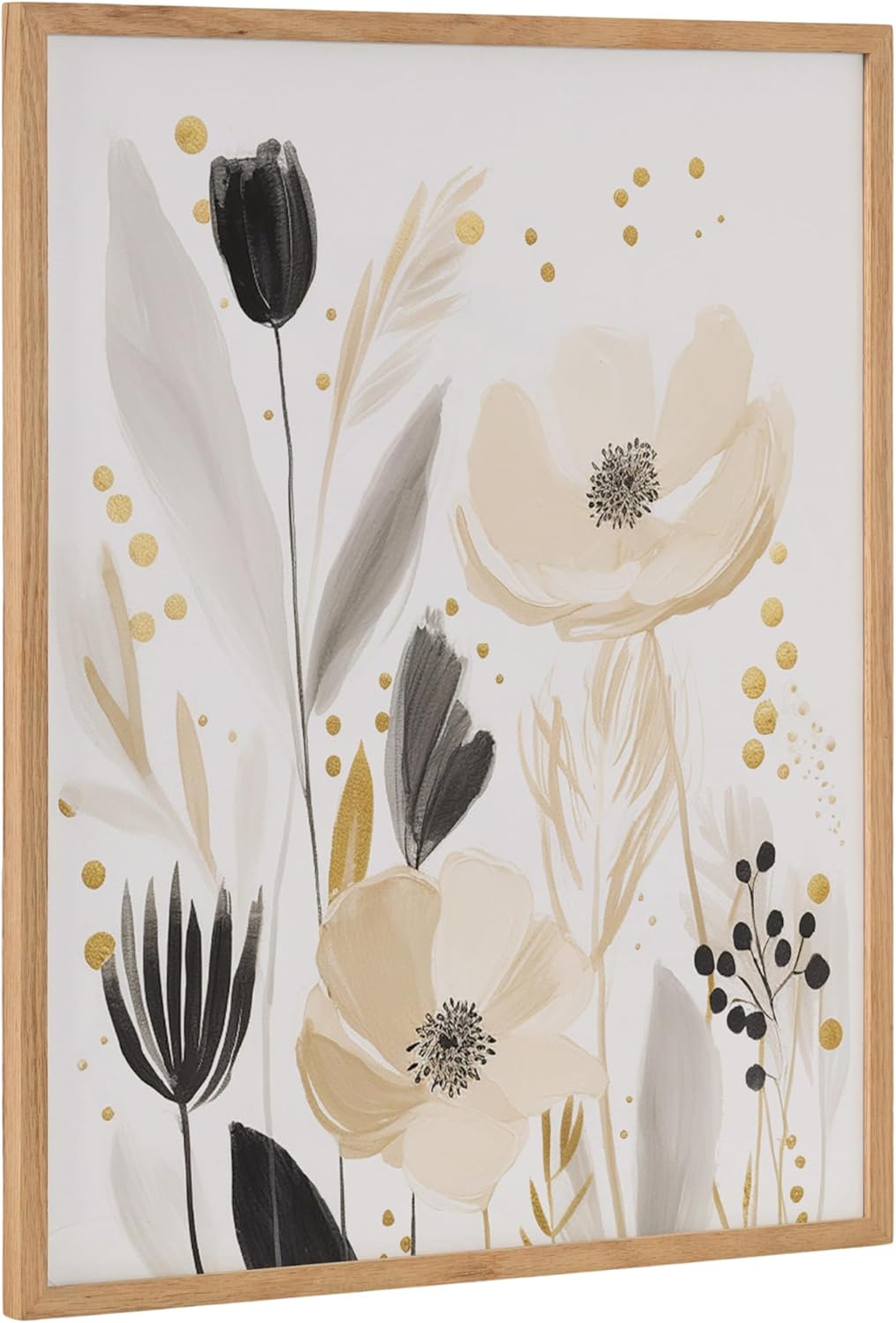 Kate and Laurel Modern Muted Cottage Floral Abstract Framed Wall Art by The Creative Bunch Studio 16x20 Black Cute Flower Art for WallNatural  Cottage Floral