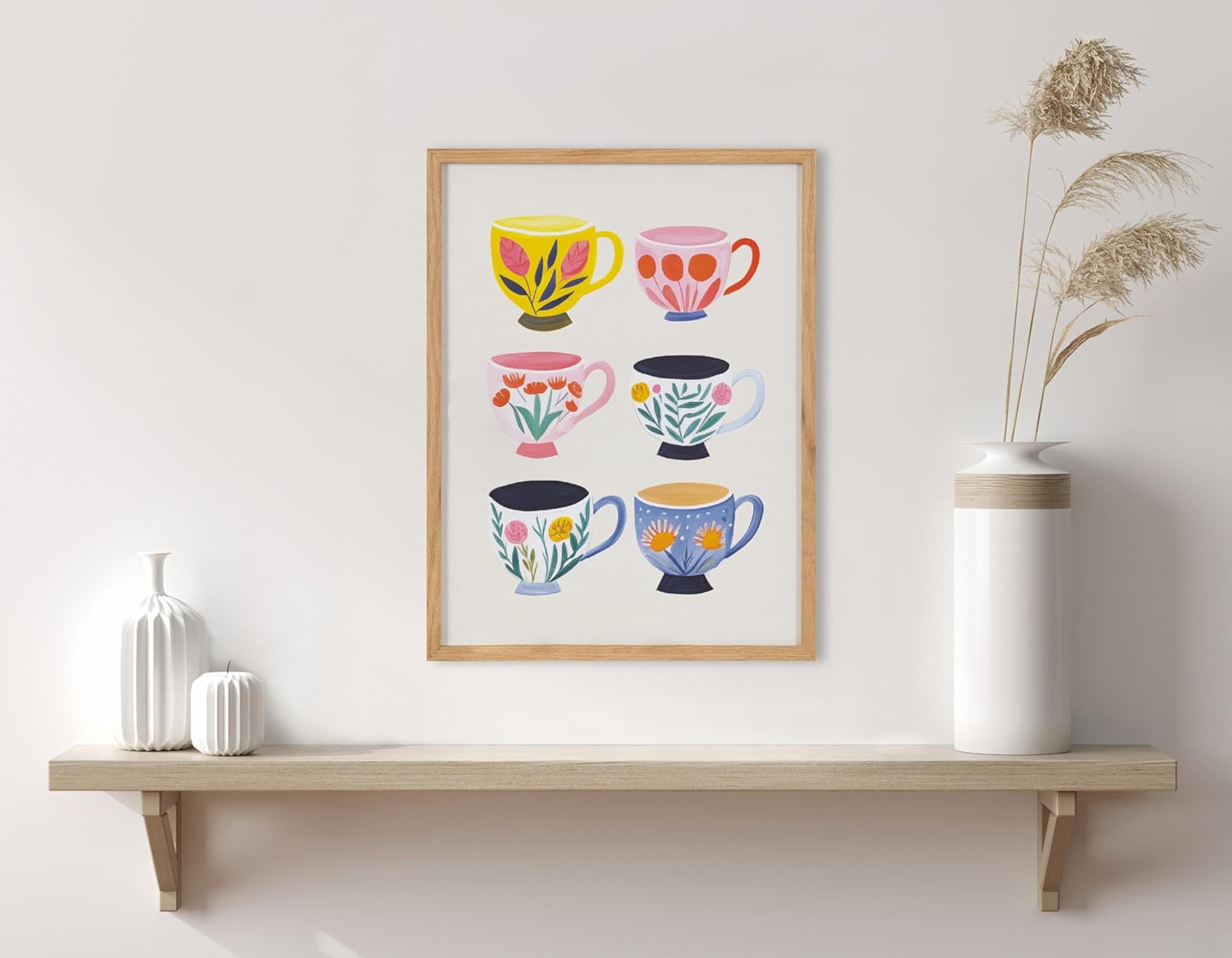 Kate and Laurel Modern Muted Cottage Floral Abstract Framed Wall Art by The Creative Bunch Studio 16x20 Black Cute Flower Art for WallNatural  Cups