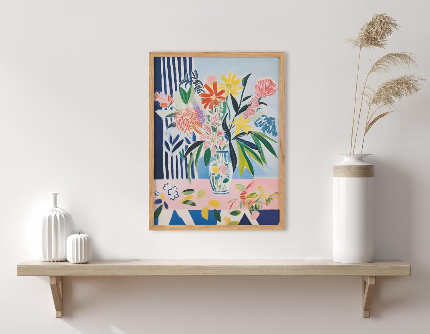 Kate and Laurel Modern Muted Cottage Floral Abstract Framed Wall Art by The Creative Bunch Studio 16x20 Black Cute Flower Art for WallNatural  Flower Vase