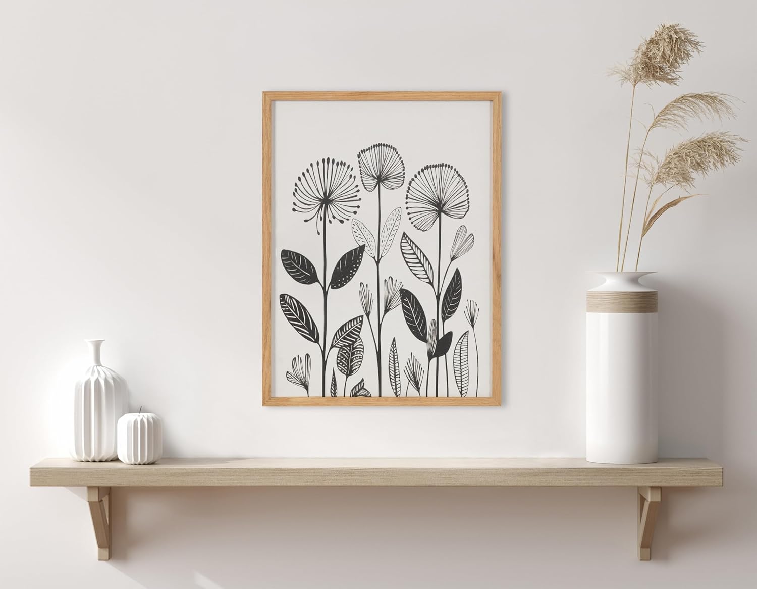 Kate and Laurel Modern Muted Cottage Floral Abstract Framed Wall Art by The Creative Bunch Studio 16x20 Black Cute Flower Art for WallNatural  Modern Botanicals