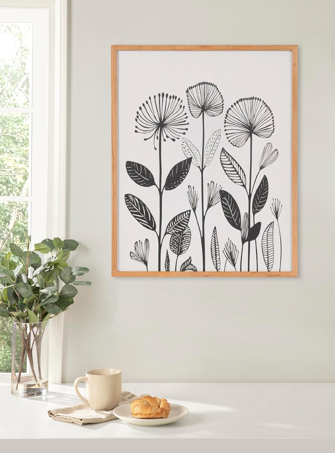 Kate and Laurel Modern Muted Cottage Floral Abstract Framed Wall Art by The Creative Bunch Studio 16x20 Black Cute Flower Art for WallNatural  Modern Botanicals