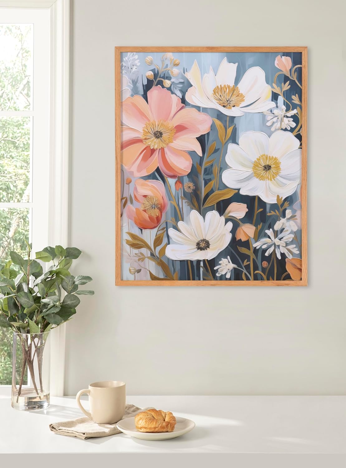 Kate and Laurel Modern Muted Cottage Floral Abstract Framed Wall Art by The Creative Bunch Studio 16x20 Black Cute Flower Art for WallNatural  Muted Neutrals