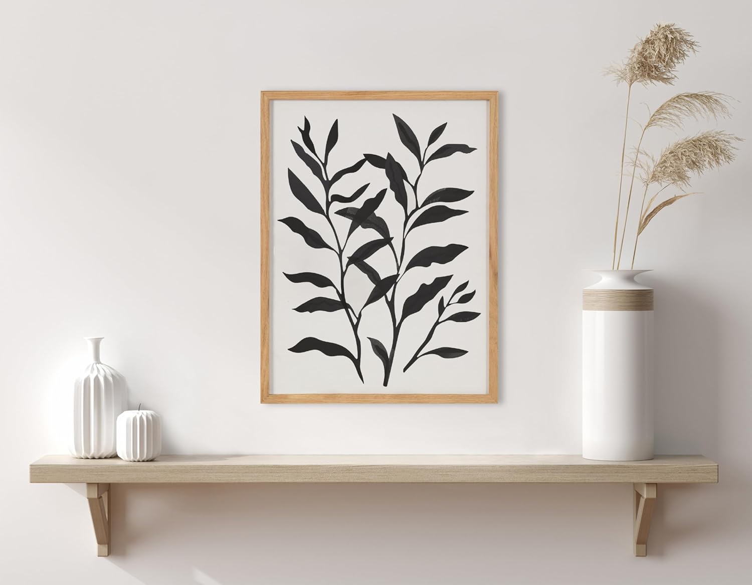 Kate and Laurel Modern Muted Cottage Floral Abstract Framed Wall Art by The Creative Bunch Studio 16x20 Black Cute Flower Art for WallNatural  Silhouette