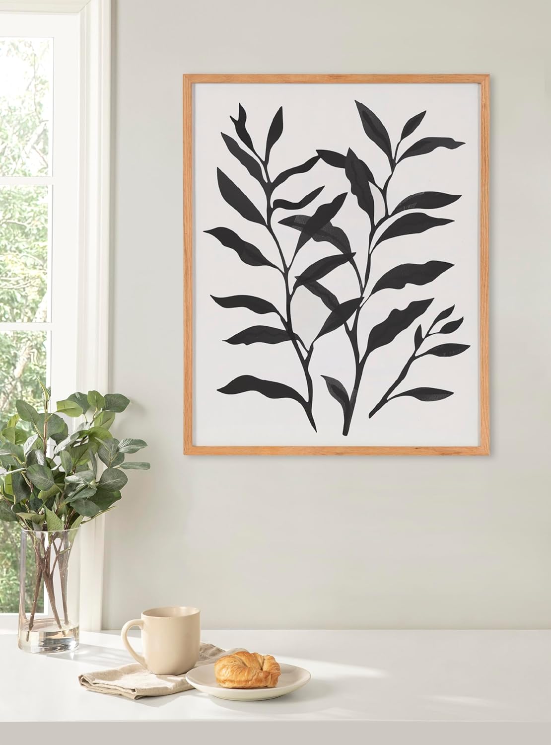 Kate and Laurel Modern Muted Cottage Floral Abstract Framed Wall Art by The Creative Bunch Studio 16x20 Black Cute Flower Art for WallNatural  Silhouette