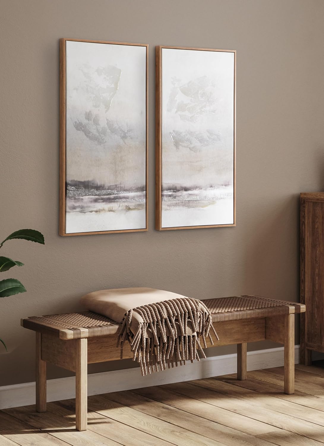 Kate and Laurel Mystic TwoPiece Framed Canvas Abstract Landscape Wall Art 16 x 32 Brown Soft Watercolor Art Set for Wall in Bedroom Entryway or Living Room Decor