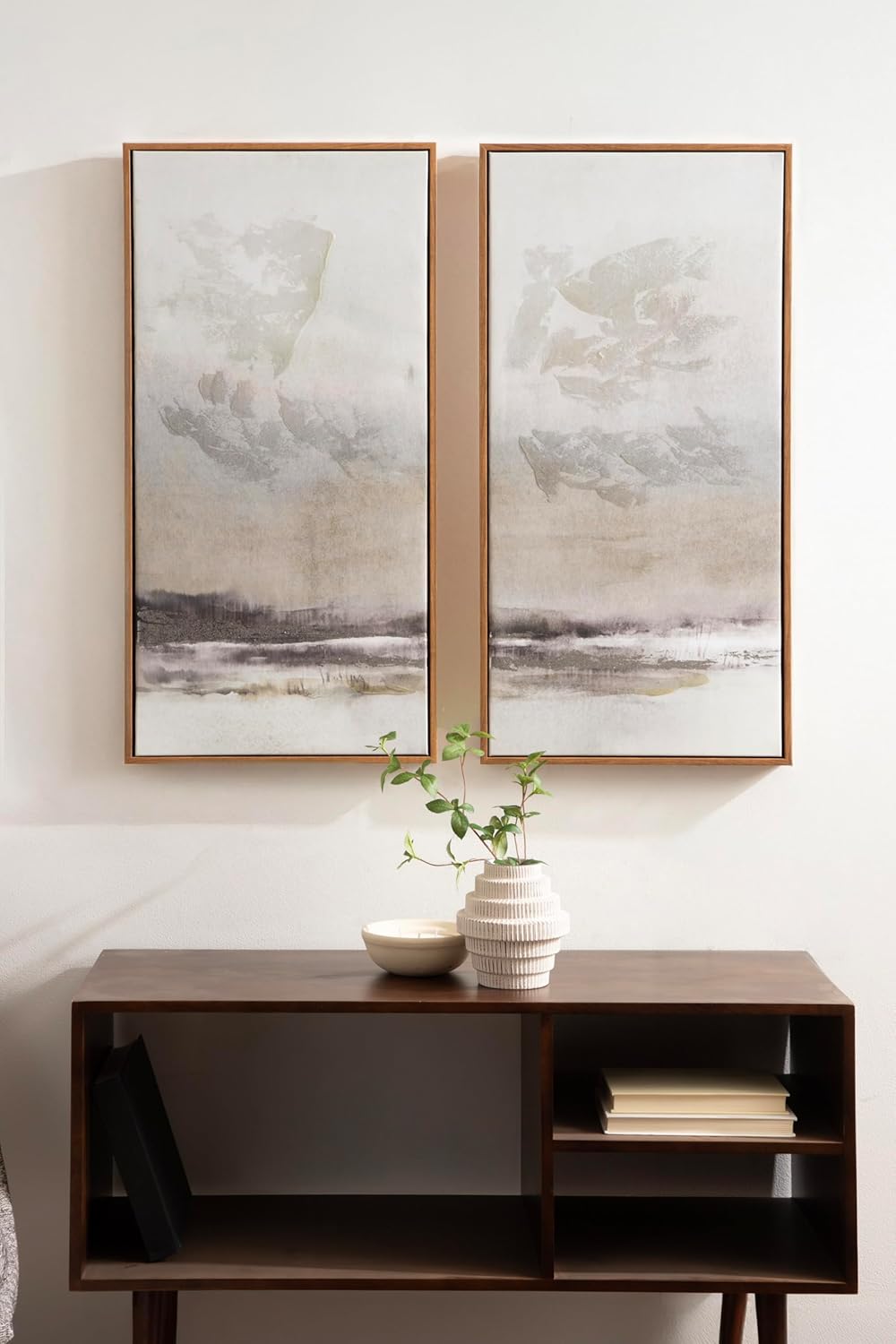Kate and Laurel Mystic TwoPiece Framed Canvas Abstract Landscape Wall Art 16 x 32 Brown Soft Watercolor Art Set for Wall in Bedroom Entryway or Living Room Decor
