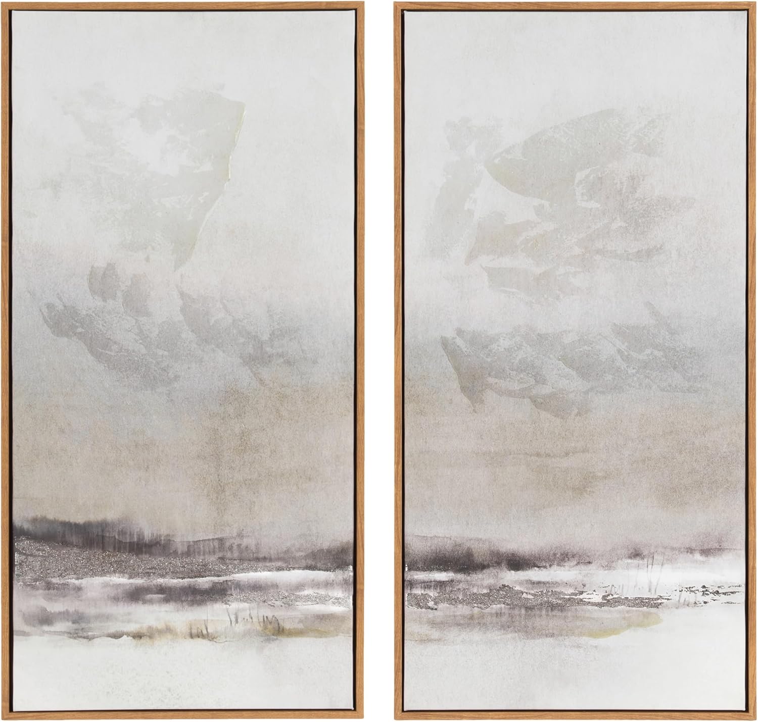 Kate and Laurel Mystic TwoPiece Framed Canvas Abstract Landscape Wall Art 16 x 32 Brown Soft Watercolor Art Set for Wall in Bedroom Entryway or Living Room Decor