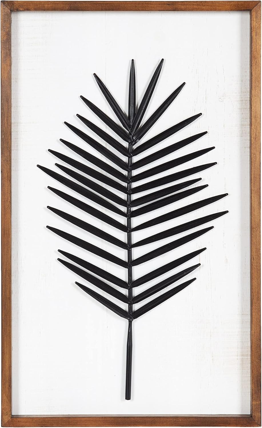 Kate and Laurel Pindo Modern Decorative Metal Leaf Wall Art Plaque with Wooden Frame 15x24 Rustic Brown
