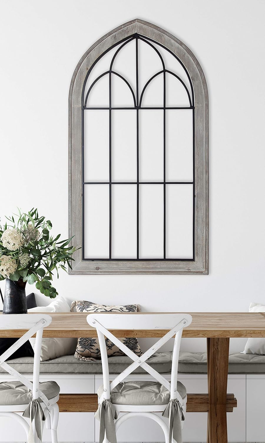 Kate and Laurel Rennell Farmhouse Wall Plaque 265 x 48 White Wood and Metal Arched Wall Decor Rustic BrownGrey