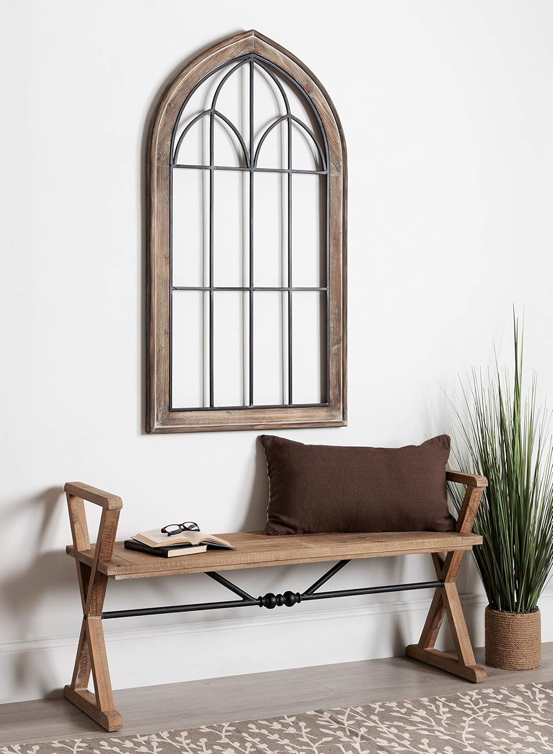 Kate and Laurel Rennell Farmhouse Wall Plaque 265 x 48 White Wood and Metal Arched Wall Decor Rustic BrownRustic Brown