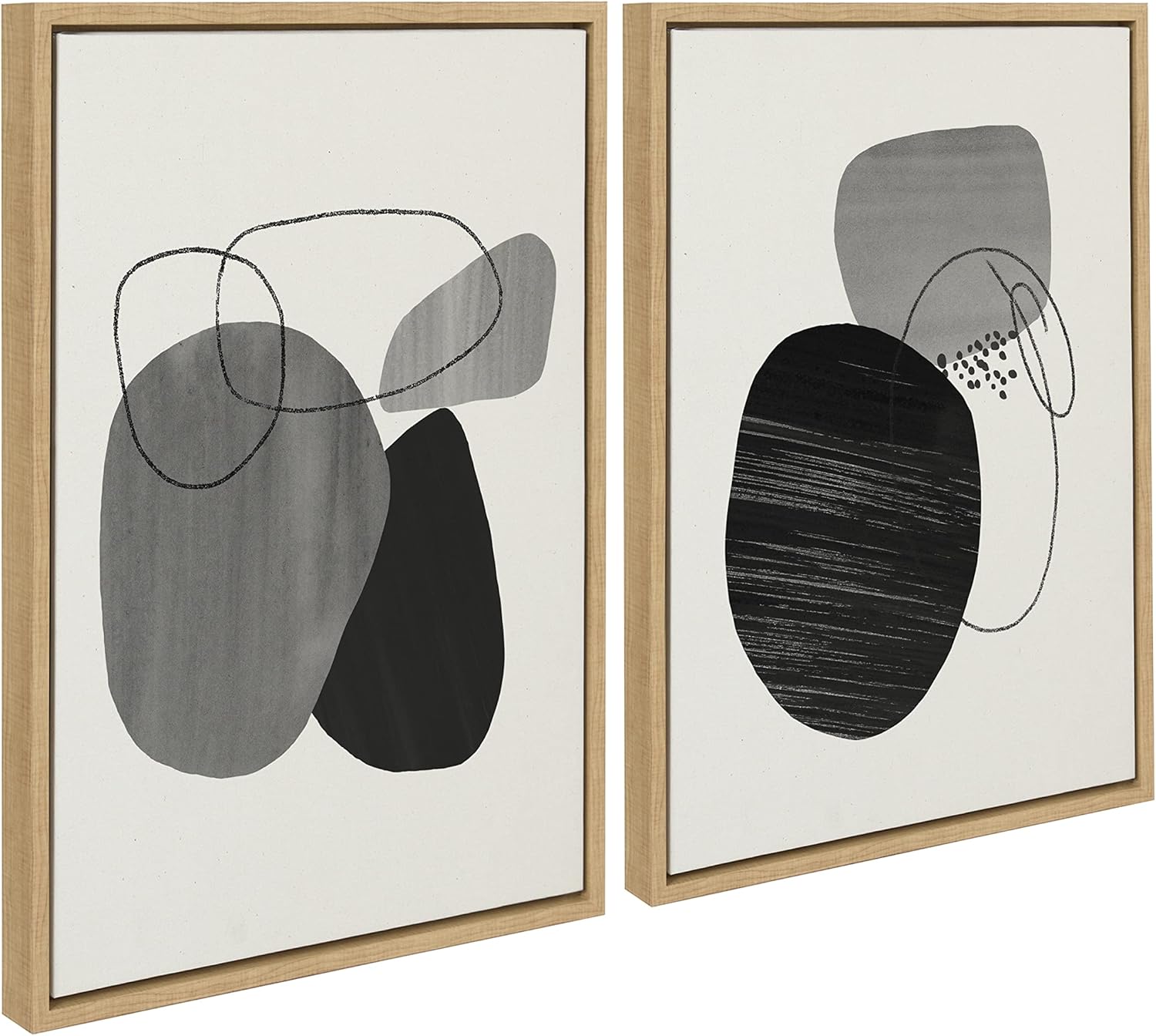 Kate and Laurel Sylvie Abstract Rocks Framed Linen Textured Canvas Wall Art Set by Teju Reval of SnazzyHues 2 Piece 18x24 Natural Black and White Abstract Print for WallNatural