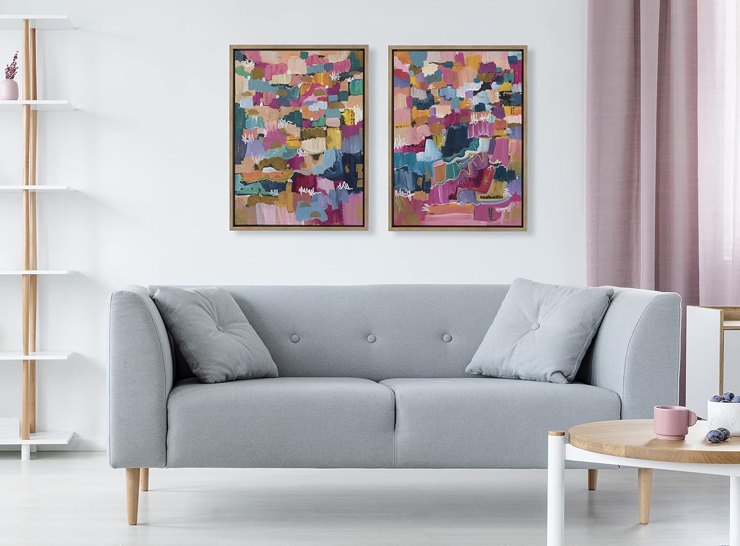 Kate and Laurel Sylvie Applause Framed Canvas Wall Art Set by Leah Nadeau Set of 2 18x24 Gold Decorative Colorful Abstract Art Print for WallGold
