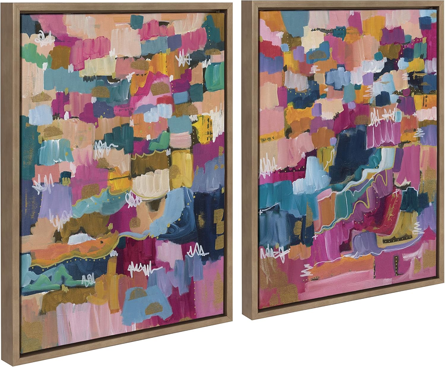 Kate and Laurel Sylvie Applause Framed Canvas Wall Art Set by Leah Nadeau Set of 2 18x24 Gold Decorative Colorful Abstract Art Print for WallGold