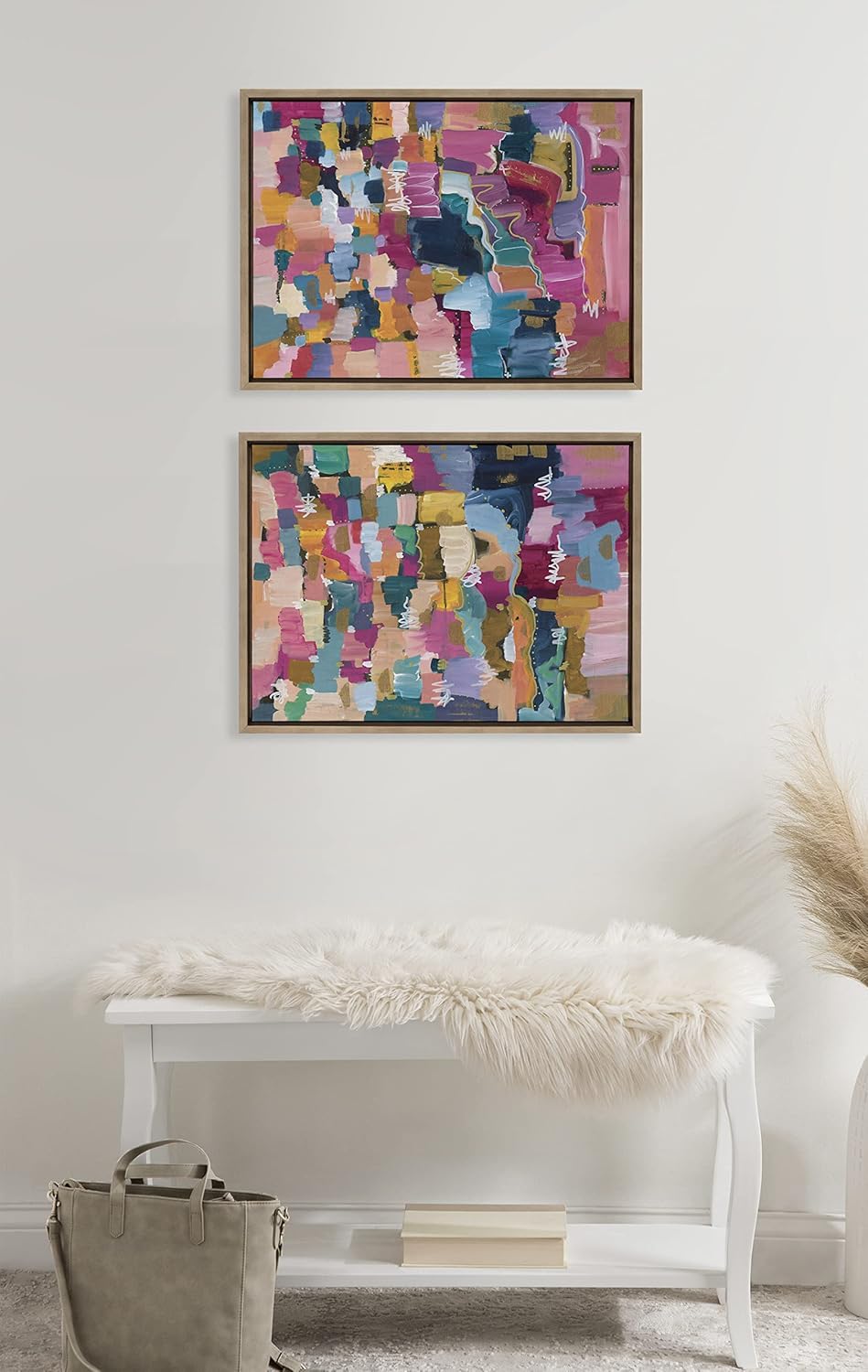 Kate and Laurel Sylvie Applause Framed Canvas Wall Art Set by Leah Nadeau Set of 2 18x24 Gold Decorative Colorful Abstract Art Print for WallGold