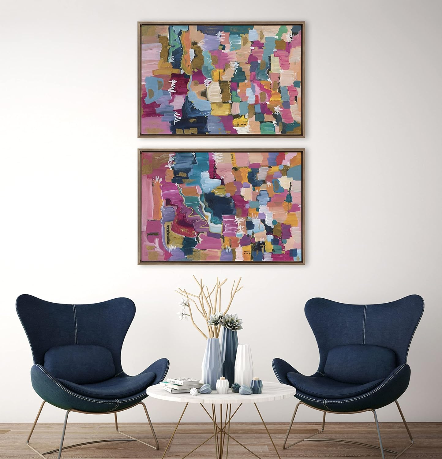 Kate and Laurel Sylvie Applause Framed Canvas Wall Art Set by Leah Nadeau Set of 2 18x24 Gold Decorative Colorful Abstract Art Print for WallGold