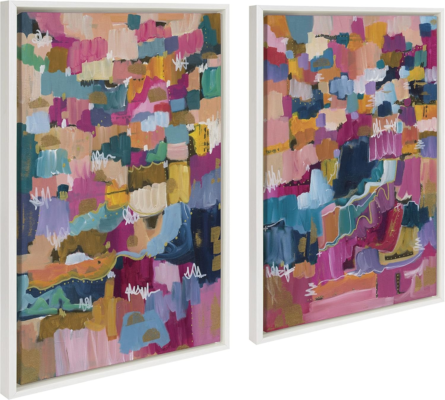 Kate and Laurel Sylvie Applause Framed Canvas Wall Art Set by Leah Nadeau Set of 2 18x24 Gold Decorative Colorful Abstract Art Print for WallWhite