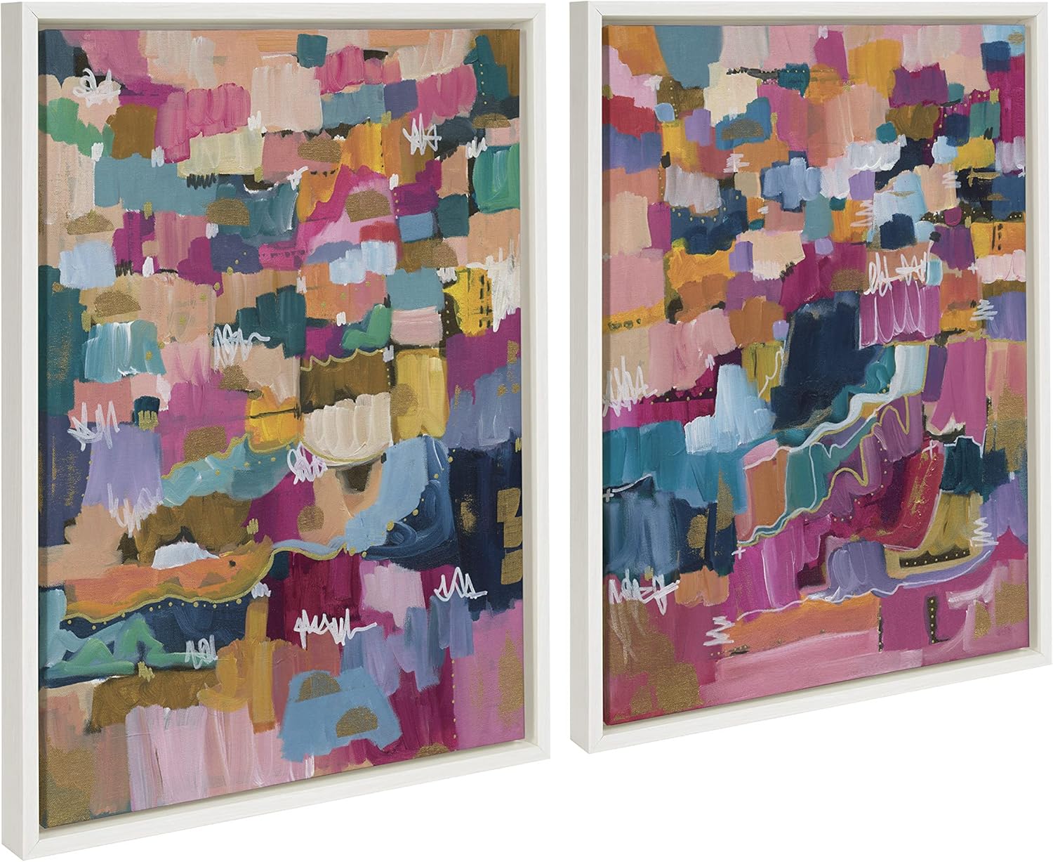 Kate and Laurel Sylvie Applause Framed Canvas Wall Art Set by Leah Nadeau Set of 2 18x24 Gold Decorative Colorful Abstract Art Print for WallWhite